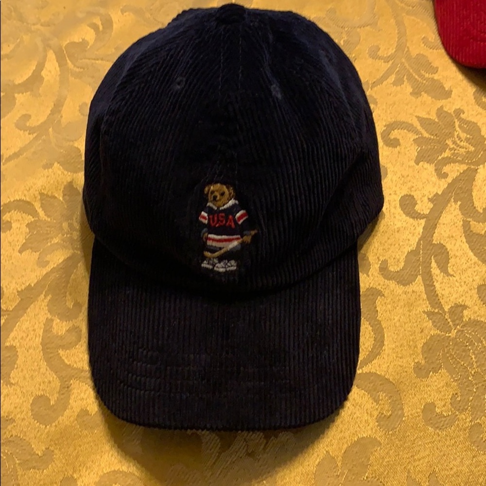 Navy Polo Bear Hat. Corduroy